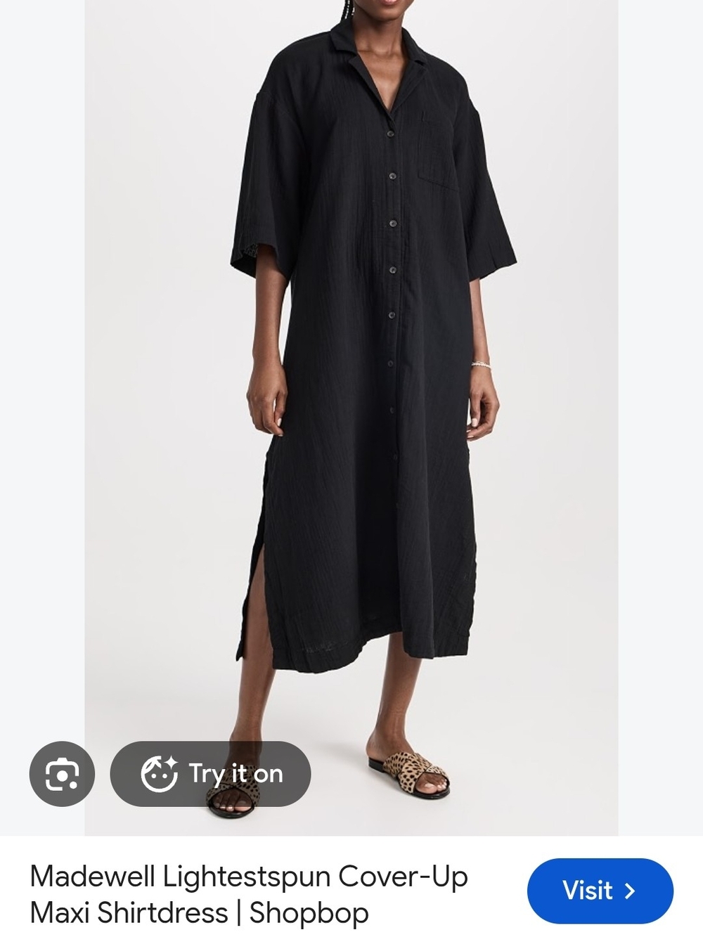 Madewell Black 100% Cotton Gauze Maxi Shirt Dress Button Front Oversized